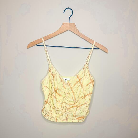 BP Yellow Printed Ruched Tank Top - Picture 1 of 5